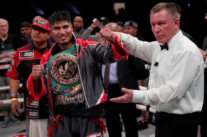 Mikey Garcia celebrates after defeating Jessie Vargas in a unanimous decision to win the WBC Welterweight Diamond Championship belt at The Ford Center at The Star in Frisco, Texas. Getty