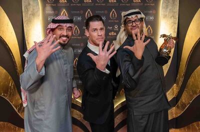 Actor and WWE star John Cena joins Sattar writer, producer and star Ibrahim Alkhairallah (right) to celebrate the big win for the film.