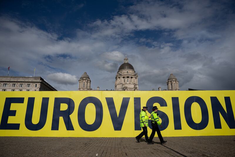 Police patrol Pier Head in Liverpool. EPA