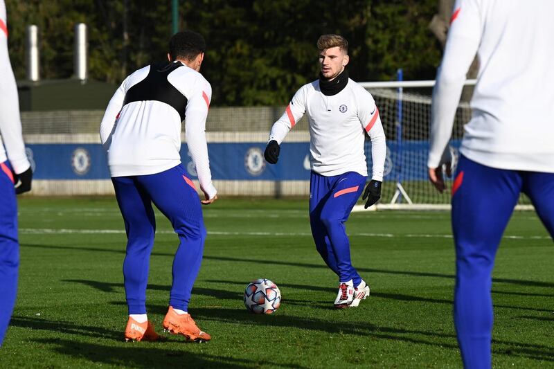 COBHAM, ENGLAND - DECEMBER 01:  Timo Werner of Chelsea during a training session at Chelsea Training Ground on December 1, 2020 in Cobham, United Kingdom. (Photo by Darren Walsh/Chelsea FC via Getty Images)