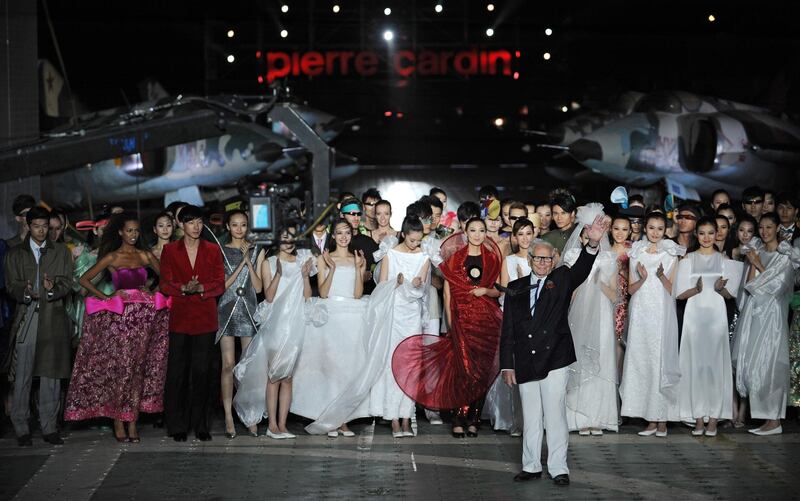 Pierre Cardin at his fashion show on board a former Soviet aircraft carrier at the Tianjin Binhai Aircraft Carrier Theme Park outside Tianjin in northeastern China, in May 2011. AFP