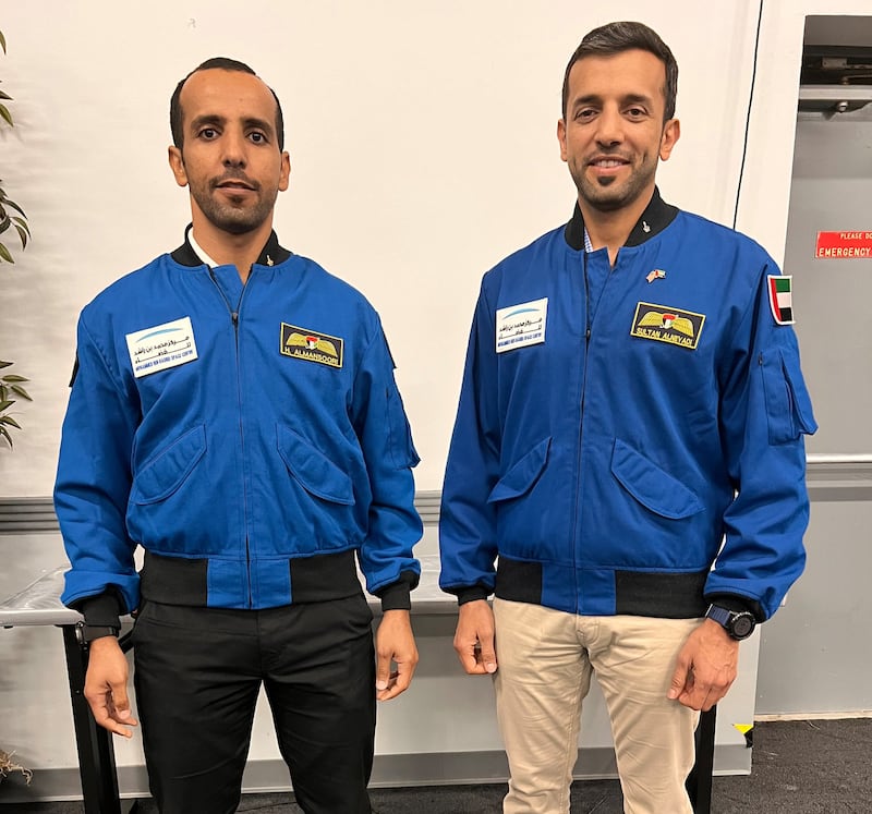 The UAE's first two astronauts Hazza Al Mansouri and Sultan Al Neyadi after they graduated from Nasa's basic training programme. Photo: MBRSC