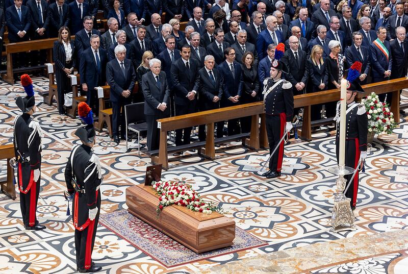 The coffin of Italy's former prime minister Silvio Berlusconi in the Duomo cathedral in Milan. AFP