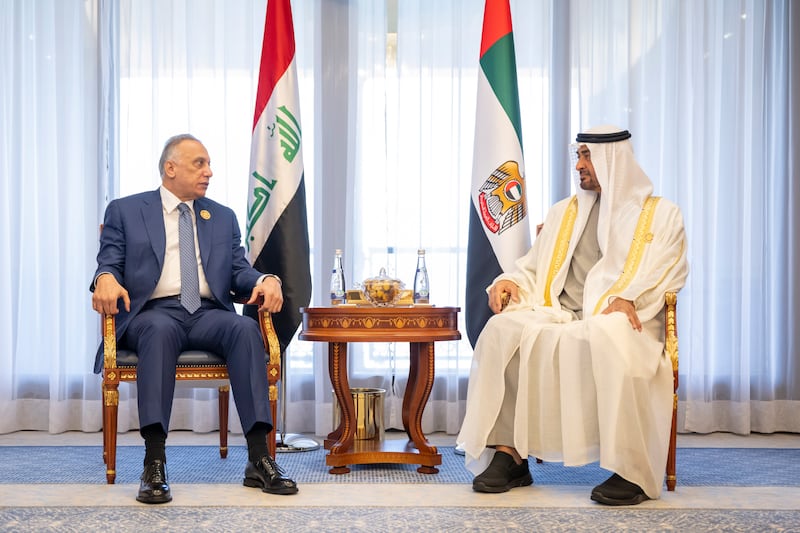 President Sheikh Mohamed speaks with President Mustafa Al Kadhimi of Iraq.