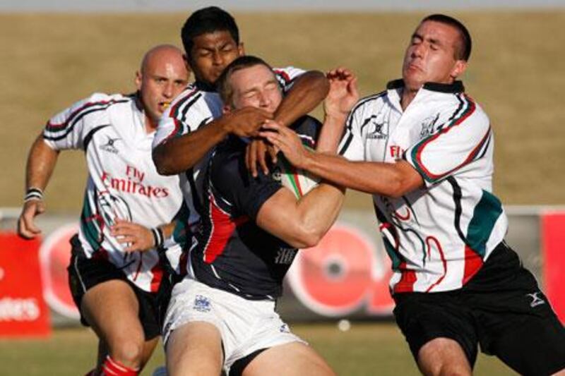 UAE national players, in white, will try to put the debacle of the Dubai Sevens and Four Nations tournaments behind them through play with their club side.