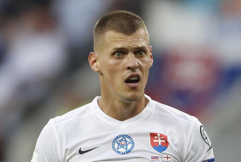 Slovakia’s Martin Skrtel makes a face during the European World Cup qualifying match against England. Carl Recine / Action Images / Reuters