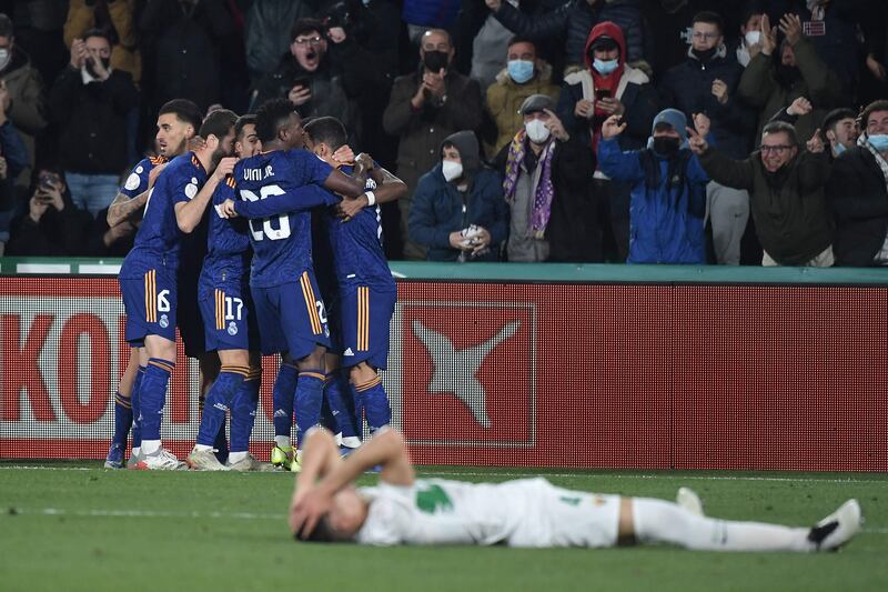Real Madrid players celebrate after Eden Hazard's goal. AFP