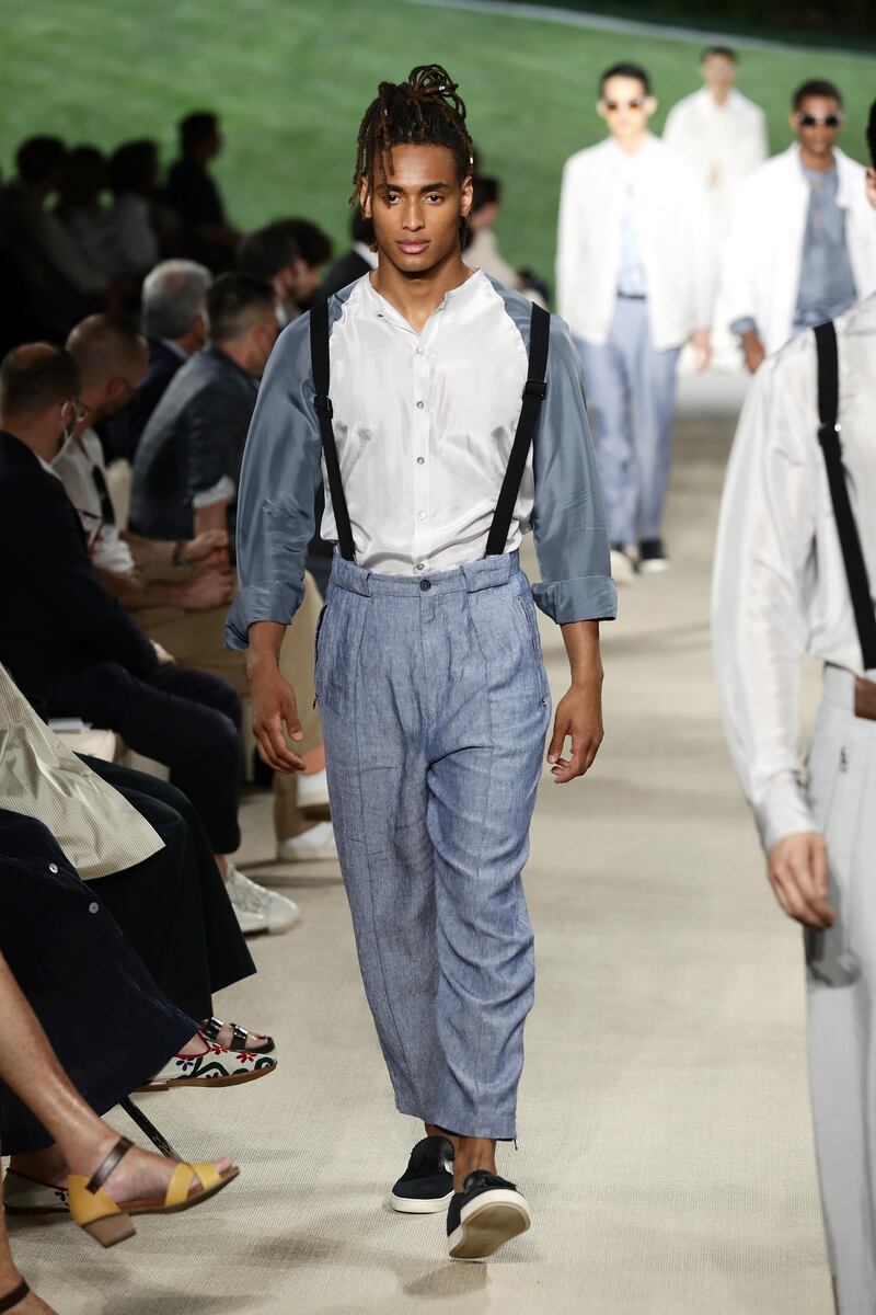 A model walks the runway during the Giorgio Armani show at Milan Men's Fashion Week on June 21, 2021 in Milan, Italy. Getty Images