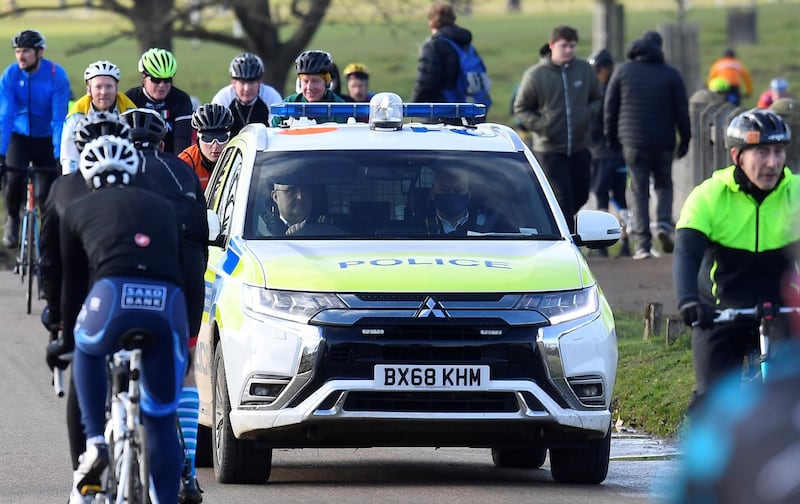 A police car patrols Richmond Park, London. Reuters