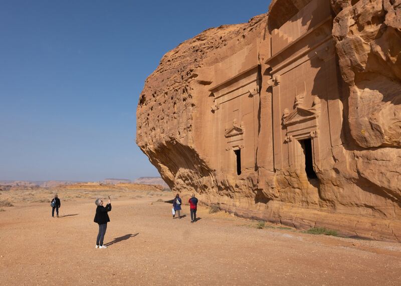 Tourists visiting the ancient archaeological site of Hegra in AlUla, Saudi Arabia. Bloomberg