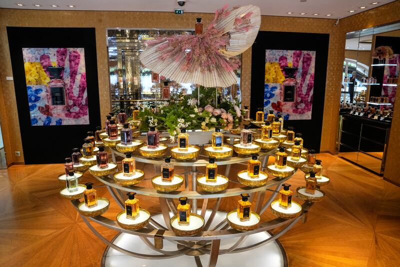 A view of the the exhibition Chere Eugenie at Guerlain's boutique located on the Champs-Elysees avenue 