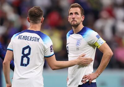 Jordan Henderson with Harry Kane after England's defeat to France. Getty