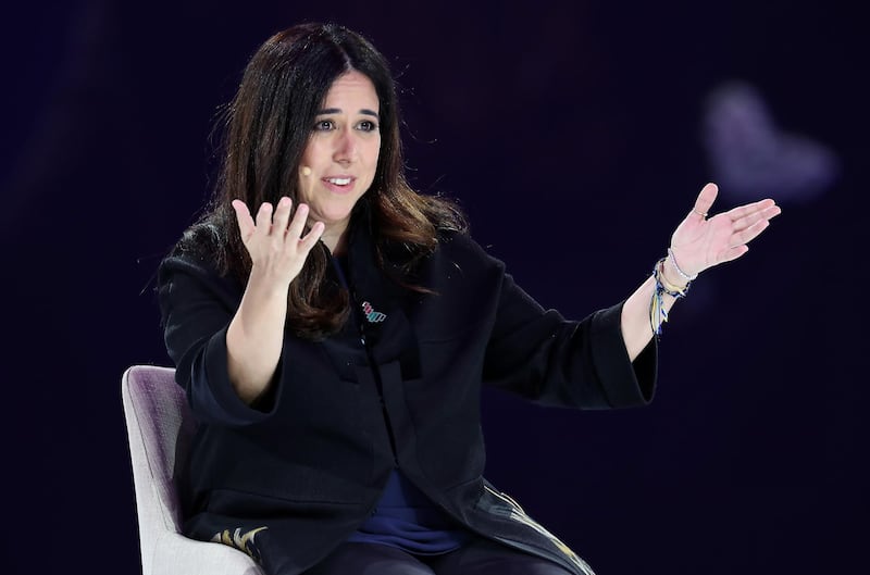DUBAI, UNITED ARAB EMIRATES , Feb 17  – 2020 :-  Lana Zaki Nusseibeh, UAE Ambassador and Permanent Representative to the UN speaking during the session on ‘WOMEN LEADERS IN GOVERNMENT’ at the Global Women’s Forum Dubai held at Madinat Jumeirah in Dubai. (Pawan  Singh / The National) For News. Story by Kelly