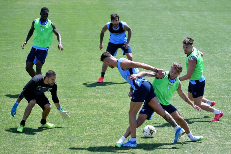 Sergej Milinkovic Savic and Ciro Immobile during training. Getty