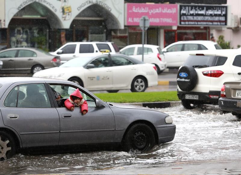 Flooding at Al Estiqlal Street, Sharjah. Victor Besa for The National