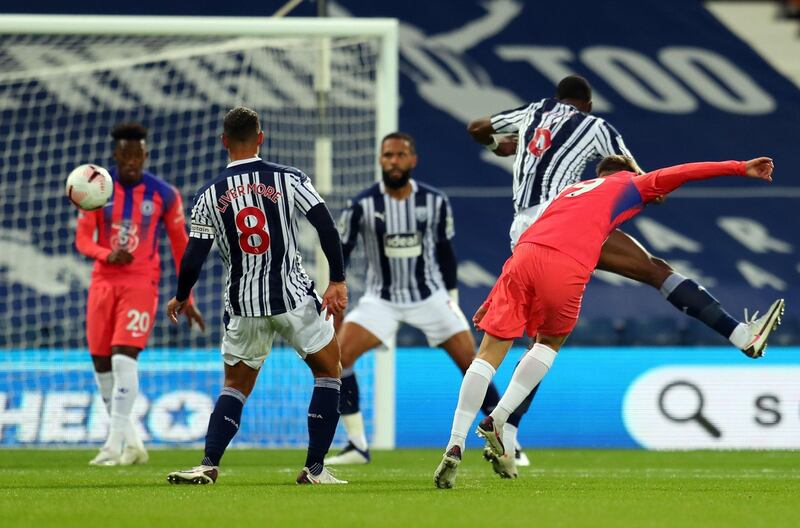 Chelsea's Mason Mount, right, shoots to score their first goal. AFP