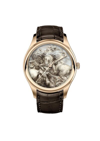 A  mock-up of a Vacheron Constantin watch with an image of 'The Battle of Anghiari',  by Leonardo da Vinci and Peter Paul Rubens, by on the dial 