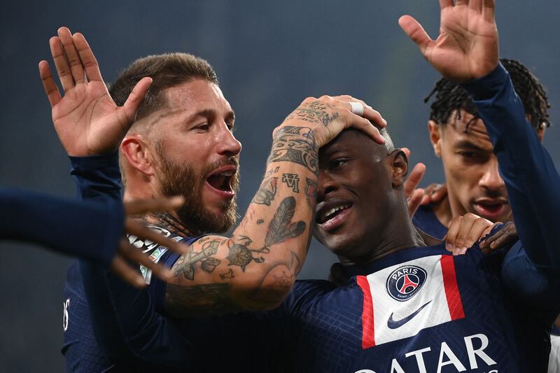 Paris Saint-Germain defender Nuno Mendes celebrates after scoring their second goal in the 2-1 Champions League win against Juventus in Turin on November 2, 2022. AFP