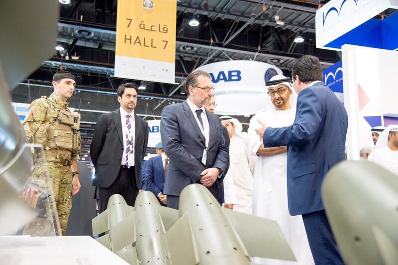 Sheikh Mohamed bin Zayed, Crown Prince of Abu Dhabi and Deputy Supreme Commander of the UAE Armed Forces, tours the 2017 International Defence Exhibition and Conference. Mohamed Al Suwaidi / Crown Prince Court - Abu Dhabi