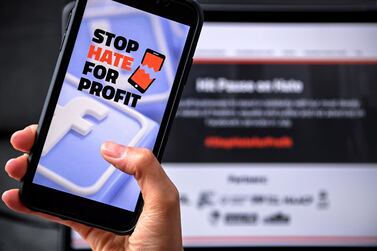 A close-up image shows the 'StopHateForProfit' campaign on the organisation's website displayed on a smartphone screen in Germany. Dozens of companies have joined a call for an advertising boycott on Facebook to protest against the American tech giant's handling of hateful comments and derogatory content in its services. EPA