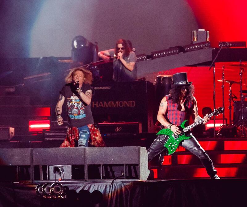 Axl Rose and Slash reunite for the Not In this Lifetime... Tour at the Autism Rocks Arena in Dubai. Courtesy 117Live
