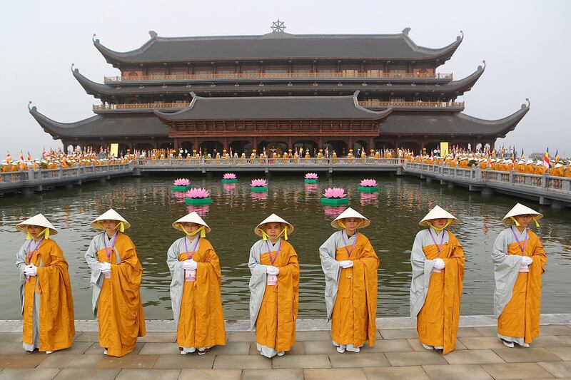 Buddhist monks attend the United Nations Day of Vesak 2019 Celebration in the Tam Chuc Pagoda in the northern province of Ha Nam, Vietnam. EPA