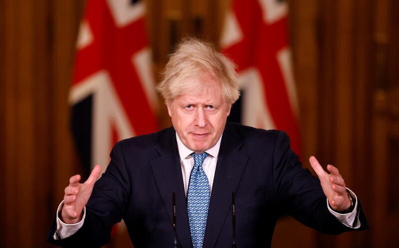 Britain's Prime Minister, Boris Johnson, speaks during a briefing at 10 Downing Street. Getty
