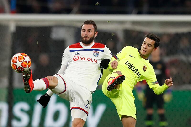 Lyon's Lucas Tousart in action against Barcelona's Philippe Coutinho. EPA