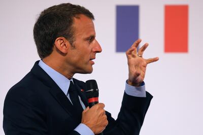 French President Emmanuel Macron speaks during the presentation of the French government's plan for the country's most deprived areas, at the Elysee Palace in Paris, France, May 22, 2018.   Ludovic Marin/Pool via Reuters