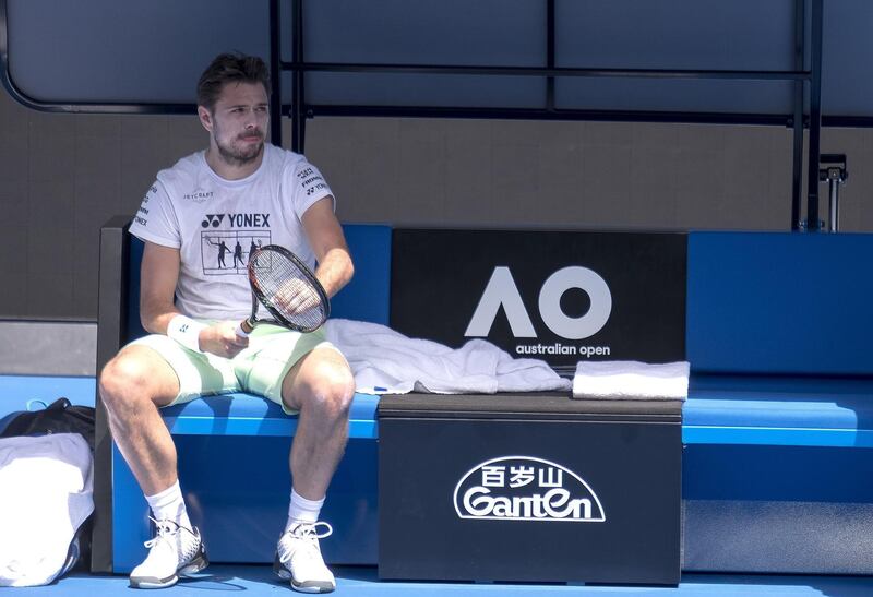 epa06425975 Swiss tennis player Stan Wawrinka during a practice session ahead of the Australian Open tennis in Melbourne, Victoria, Australia, 09 January 2018. The Australian Open starts on 15 January.  EPA/LUIS ENRIQUE ASCUI  AUSTRALIA AND NEW ZEALAND OUT