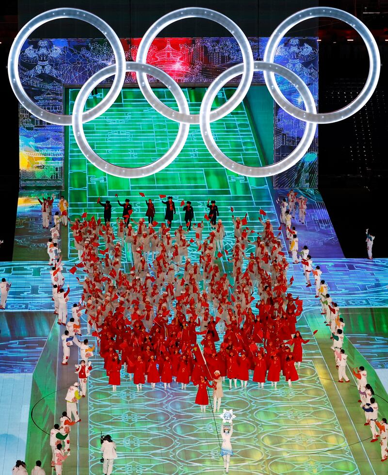 Athletes of China arrive for the opening ceremony. EPA