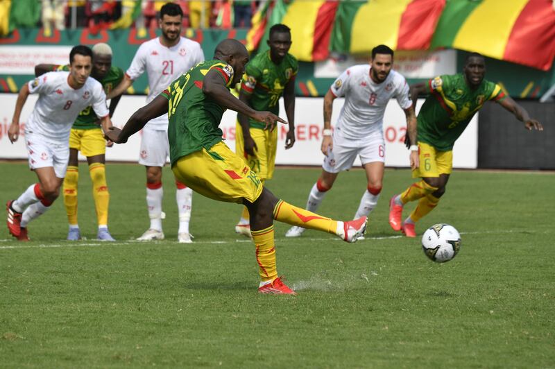 Ibrahima Kone scores from the spot for Mali. AFP