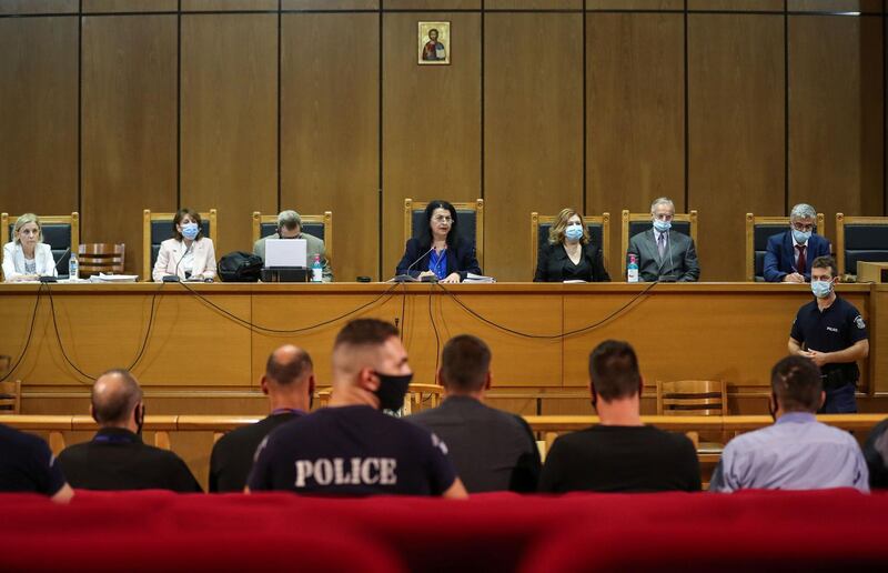 Presiding judge Maria Lepenioti attends the trial. Reuters