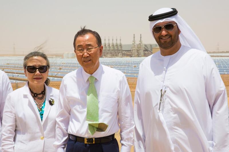 Ban Ki-moon with HE Dr Sultan Al Jaber during visit to Shams 1 power plant. Courtesy Ministry of Foreign Affairs