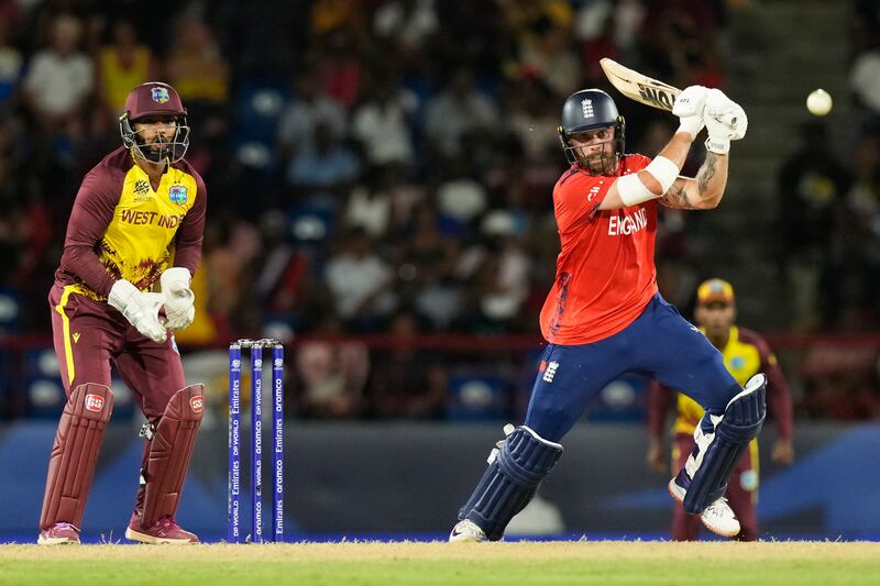 Phil Salt guided England to an eight-wicket win over the West Indies at the Darren Sammy Cricket Stadium. AP