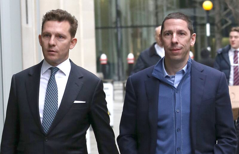 Property tycoon brothers Nick (left) and Christian Candy arrive at the Rolls Building in London as Nick Candy is expected to give evidence in the High Court dispute over a &Acirc;&pound;12 million pound loan made to businessman Mark Holyoake.