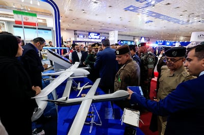 Models of unmanned aerial vehicle (UAV) system from Iran are displayed, during the Iraq Defense Exhibition (IQDEX), at the Baghdad International Fair, in Baghdad. Reuteres