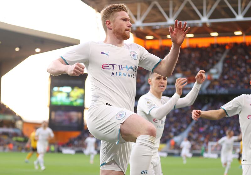 Manchester City's Kevin De Bruyne celebrates after scoring the first goal. Getty