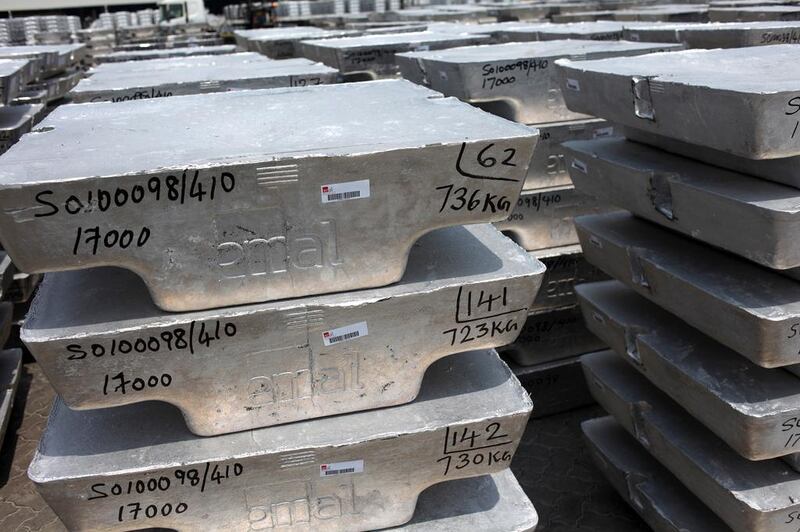 Emirates Global Aluminium's primary aluminium output will be 2.4 million tonnes per annum when expansion at the company’s smelter in Khalifa Industrial Zone Abu Dhabi is completed in the middle of the year. Rich-Joseph Facun / The National