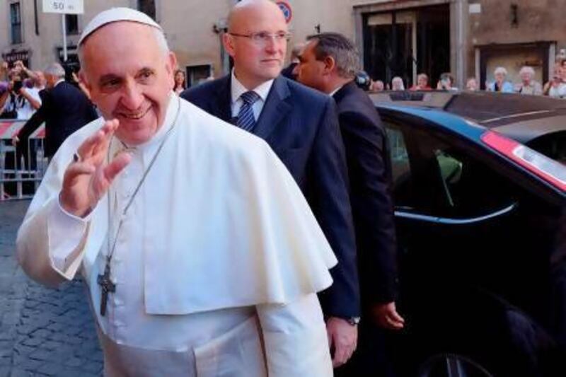 Pope Francis arrives at the Chiesa Del Gesu in Rome.