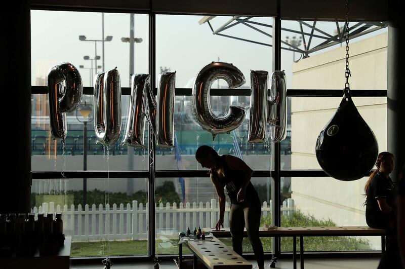 ABU DHABI , UNITED ARAB EMIRATES ,  November 3 , 2018 :- Students at the Punch gym at the Zayed Sports City in Abu Dhabi.  ( Pawan Singh / The National )  For Lifestyle. Story by Ann Marie McQueen