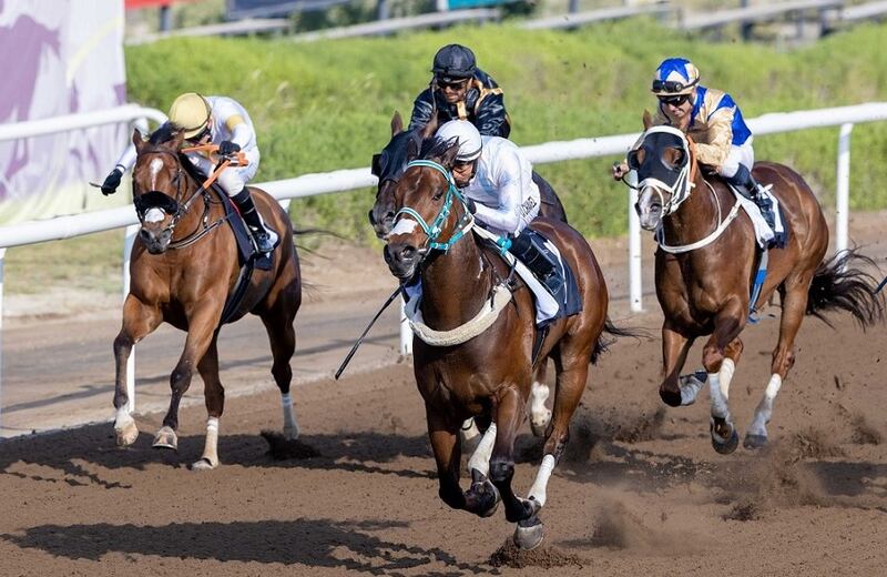 Oscar Chavez on Road Bloc wins the Listed Jebel Ali Stakes at Jebel Ali Racecourse on March 11, 2023. – Adiyat Racing Plus