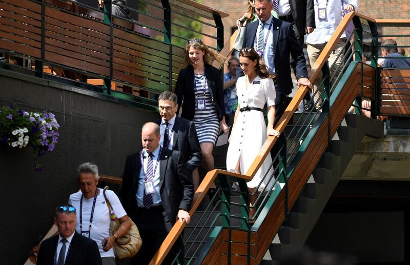 Kate Middleton, Duchess of Cambridge, arrives at the All England Lawn Tennis and Croquet Club, southwest London, on Tuesday. Reuters