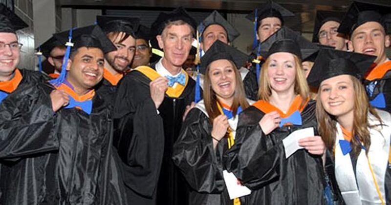 Bill Nye (also known as Bill Nye the Science Guy) delivered the commencement address at UMass Lowell in Lowell, Massachusetts on May 17, 2014. Courtesy UMass Lowell