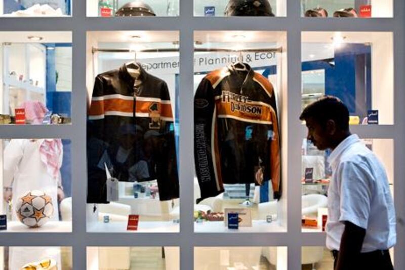 Abu Dhabi - December 30, 2008:  Counterfeit (left) and genuine  Harley Davidson jackets at the Anti- Commercial Counterfeiting Exhibition organized by the Department of Planning & Economy at Abu Dhabi Mall. ( Philip Cheung / The National )