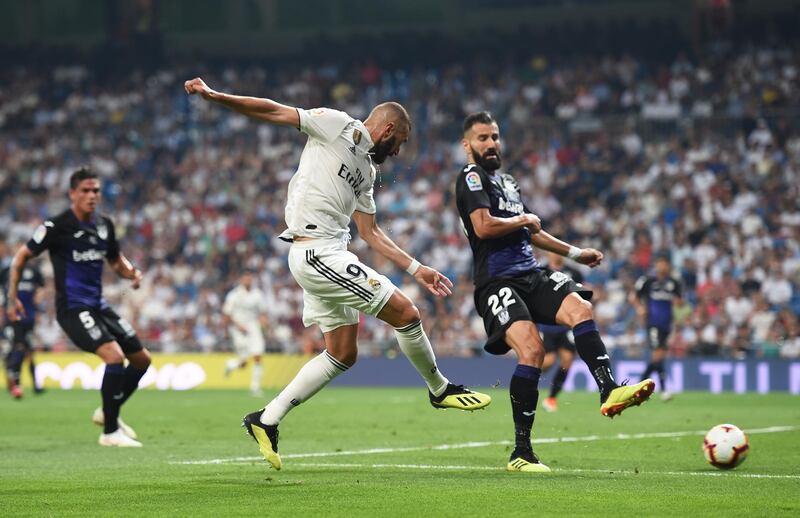 Karim Benzema takes a shot at goal. Getty Images