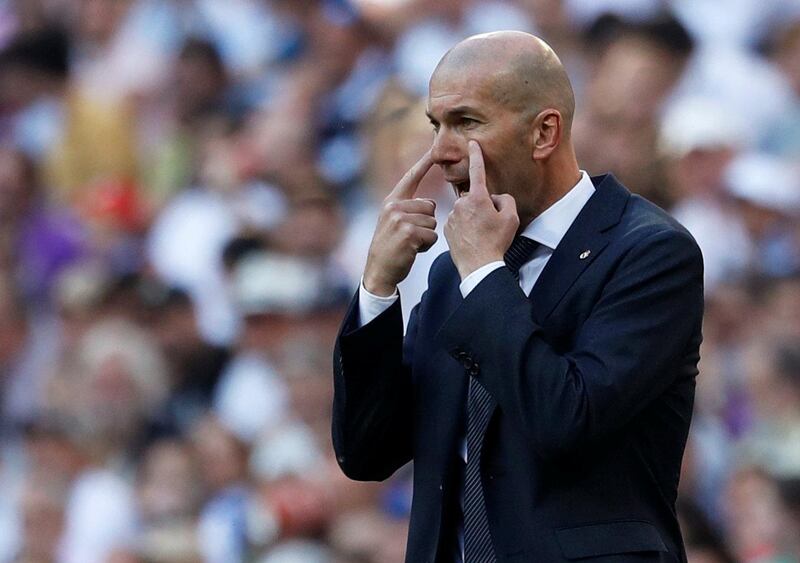 Real Madrid manager Zinedine Zidane gestures during the match against Celta Vigo. Reuters
