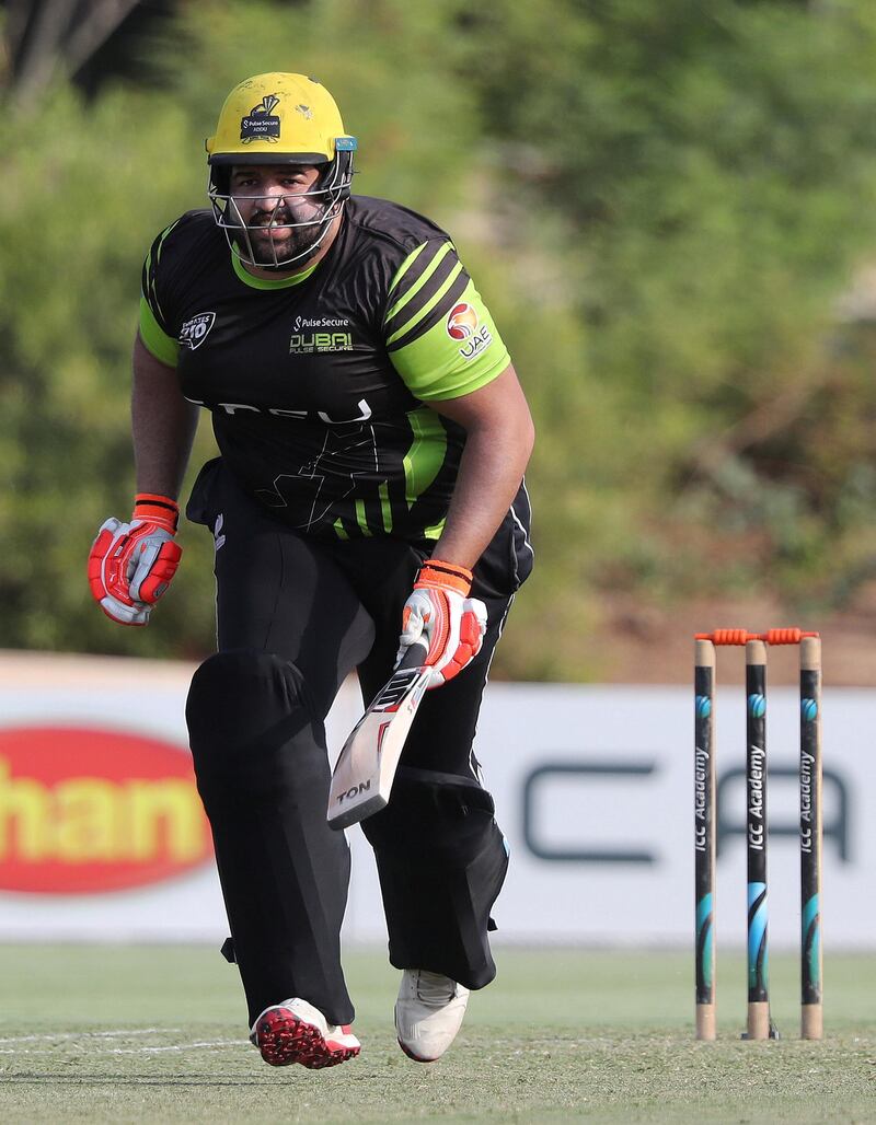 Dubai, United Arab Emirates - Reporter: Paul Radley. Sport. Cricket. Dubai's Adnaan Khan bats during the game between Abu Dhabi and Dubai in the Emirates D10. Wednesday, July 29th, 2020. Dubai. Chris Whiteoak / The National