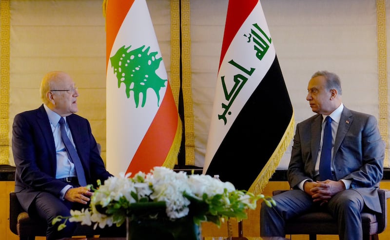 Mr Al Kadhimi meets Lebanese Prime Minister Najib Mikati. 