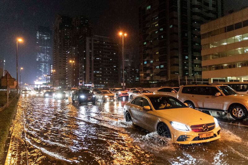 A flooded street in Dubai. Antonie Robertson / The National


